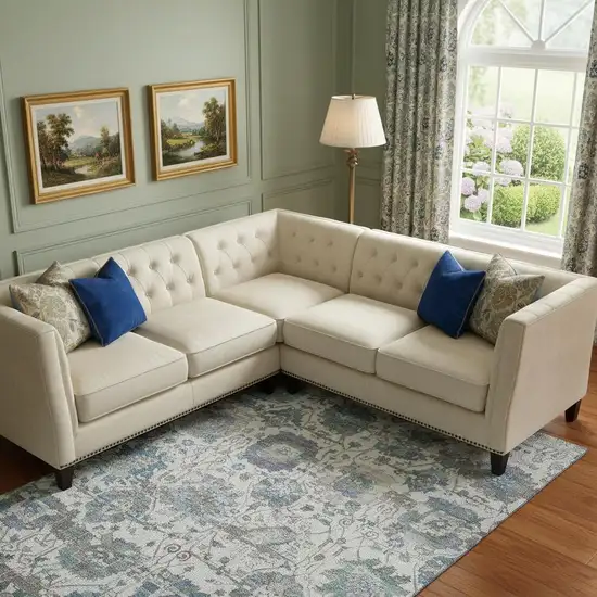 Ivory Blue And Gray Oriental Washable Area Rug With UV Protection Photo 2