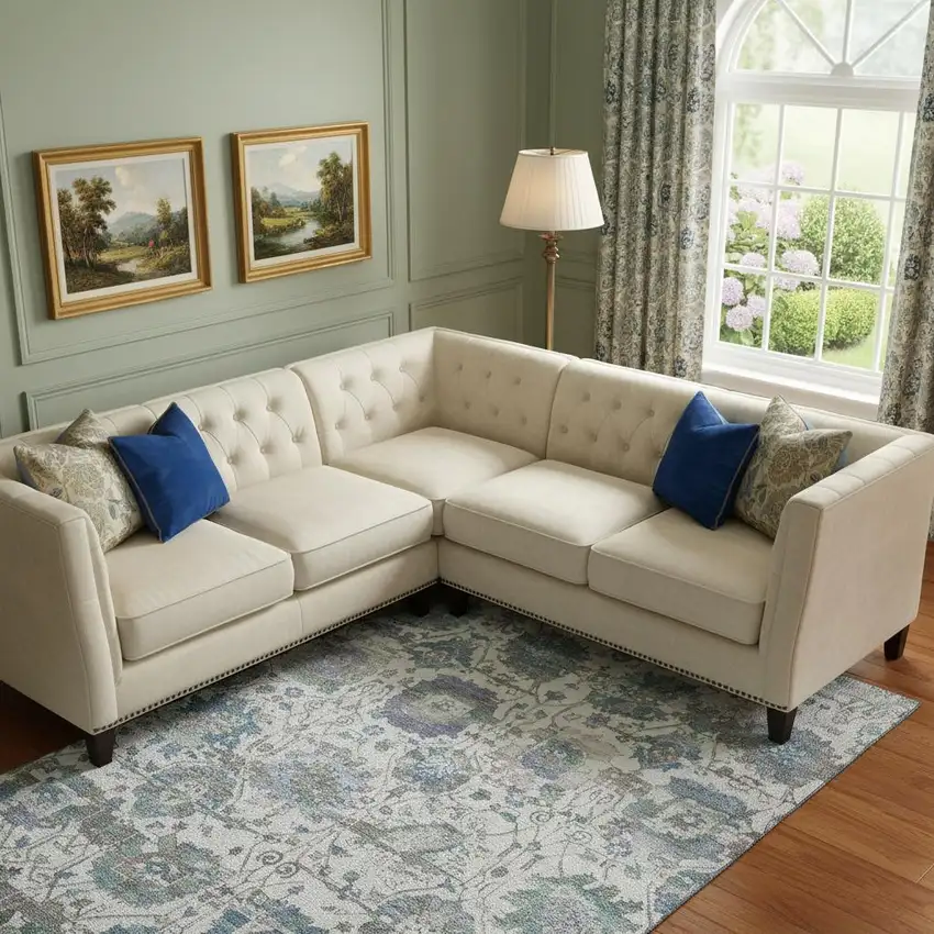 Ivory Blue And Gray Oriental Washable Area Rug With UV Protection Photo 2