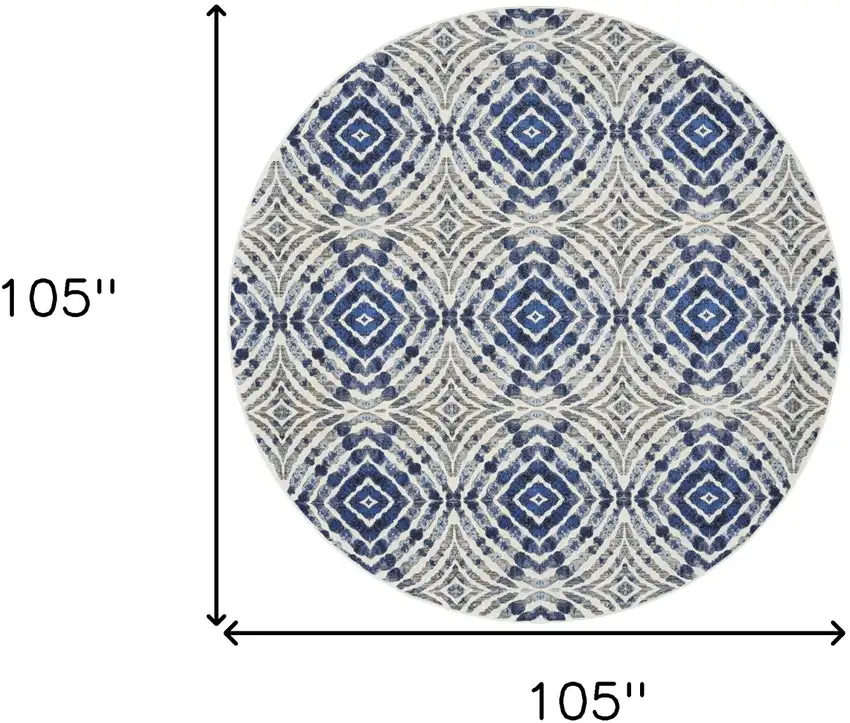 Ivory Blue And Gray Round Abstract Distressed Stain Resistant Area Rug Photo 8