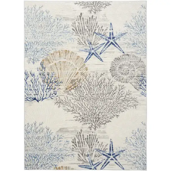Ivory Blue And Gray Seashell and Coral Non Skid Area Rug Photo 3