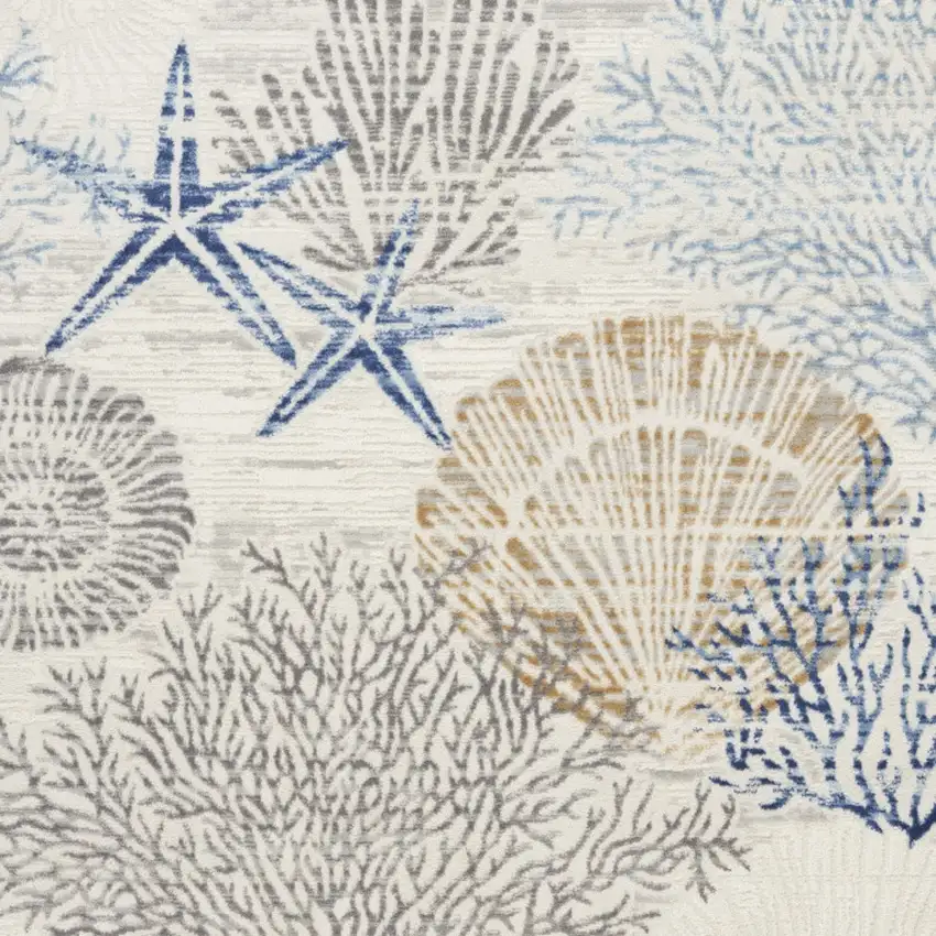 Ivory Blue And Gray Seashell and Coral Non Skid Area Rug Photo 7