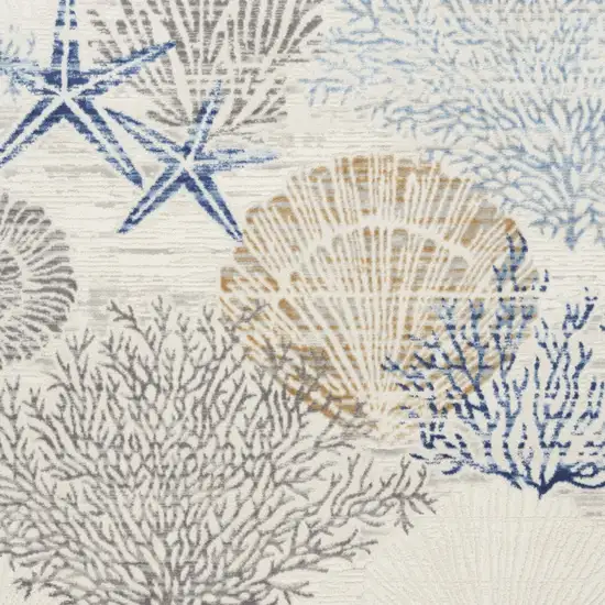 Ivory Blue And Gray Seashell and Coral Non Skid Area Rug Photo 7