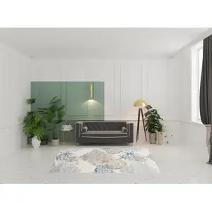 Photo of Ivory Blue And Gray Seashell and Coral Non Skid Area Rug