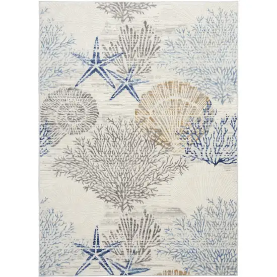 Ivory Blue And Gray Seashell and Coral Non Skid Area Rug Photo 4