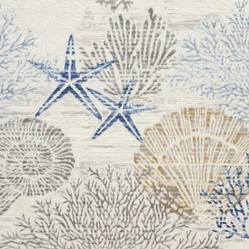 Ivory Blue And Gray Seashell and Coral Non Skid Area Rug Photo 2