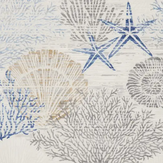 Ivory Blue And Gray Seashell and Coral Non Skid Area Rug Photo 7