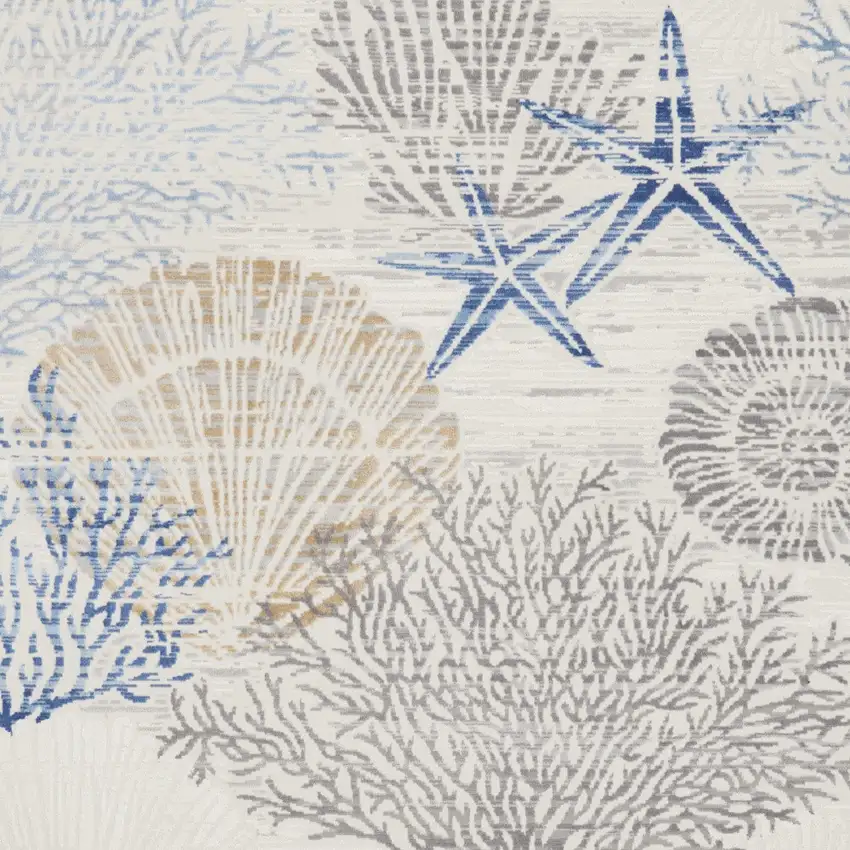 Ivory Blue And Gray Seashell and Coral Non Skid Area Rug Photo 7