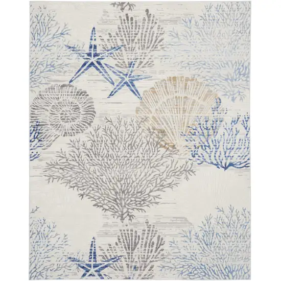 Ivory Blue And Gray Seashell and Coral Non Skid Area Rug Photo 3