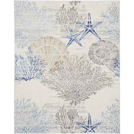Ivory Blue And Gray Seashell and Coral Non Skid Area Rug Photo 4