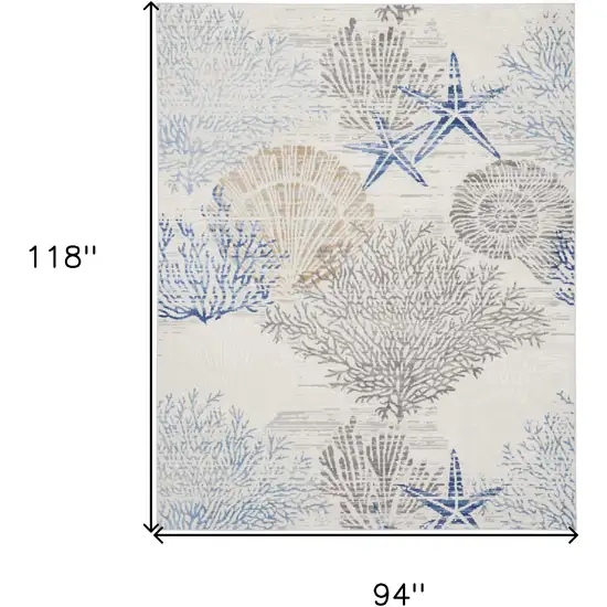 Ivory Blue And Gray Seashell and Coral Non Skid Area Rug Photo 3