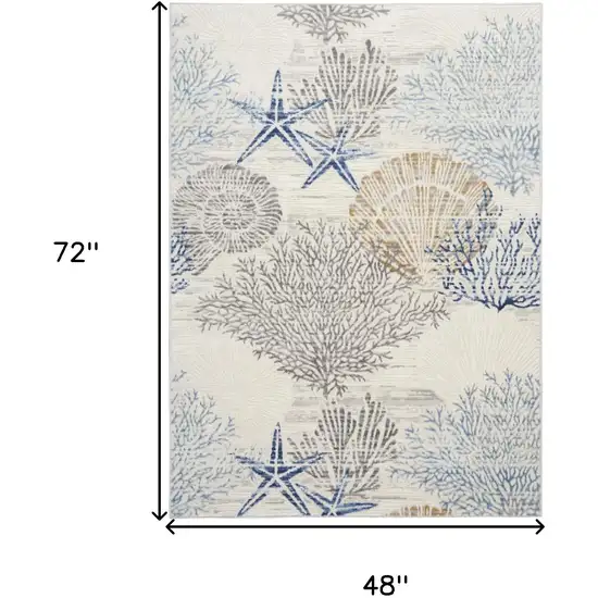 Ivory Blue And Gray Seashell and Coral Non Skid Area Rug Photo 3