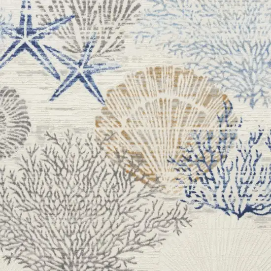 Ivory Blue And Gray Seashell and Coral Non Skid Area Rug Photo 3