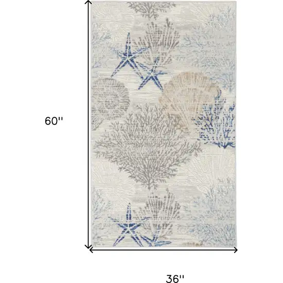 Ivory Blue And Gray Seashell and Coral Non Skid Area Rug Photo 3
