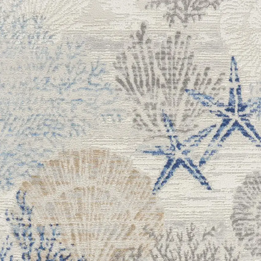 Ivory Blue And Gray Seashell and Coral Non Skid Area Rug Photo 3