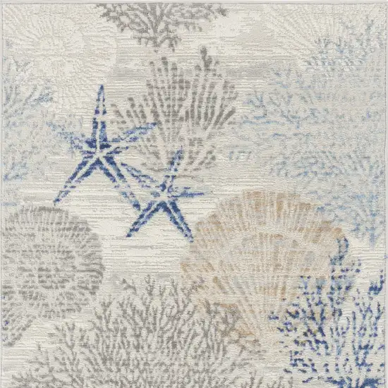 Ivory Blue And Gray Seashell and Coral Non Skid Area Rug Photo 6