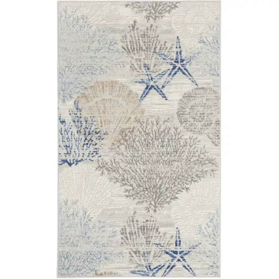 Ivory Blue And Gray Seashell and Coral Non Skid Area Rug Photo 2