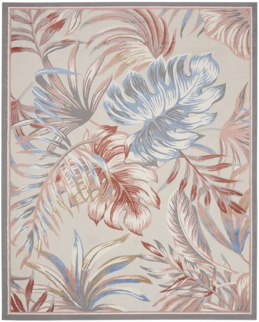Ivory Blue And Gray Tropical Floral Area Rug Photo 2