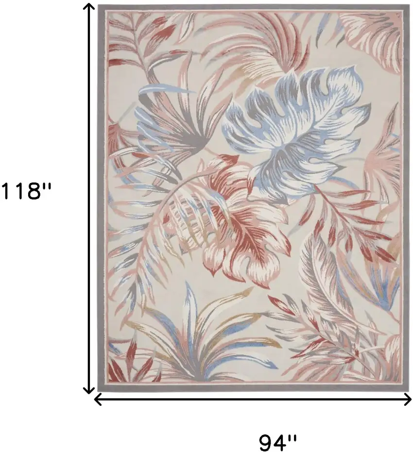 Ivory Blue And Gray Tropical Floral Area Rug Photo 3