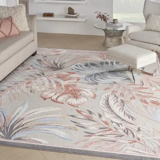 Ivory Blue And Gray Tropical Floral Area Rug Photo 4