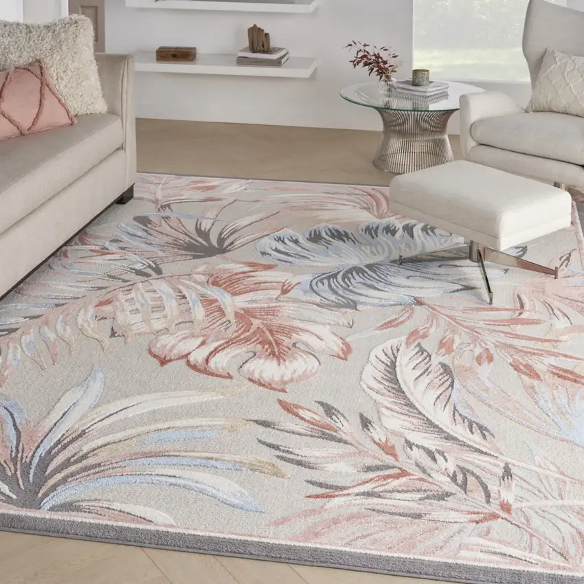 Ivory Blue And Gray Tropical Floral Area Rug Photo 4