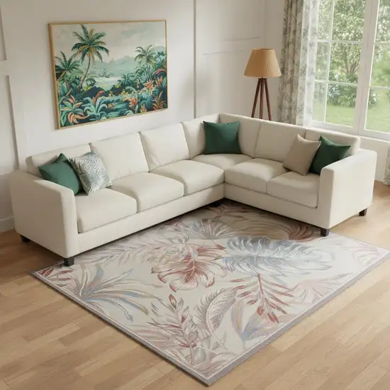 Ivory Blue And Gray Tropical Floral Area Rug Photo 1