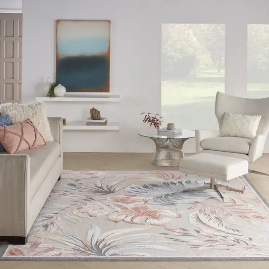 Ivory Blue And Gray Tropical Floral Area Rug Photo 5