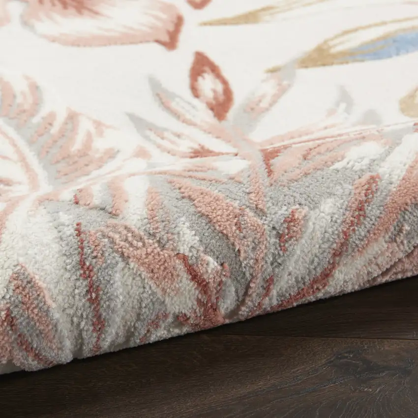 Ivory Blue And Gray Tropical Floral Area Rug Photo 8