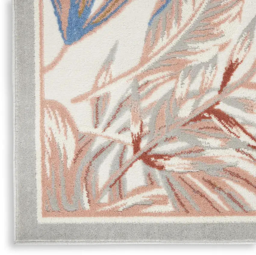 Ivory Blue And Gray Tropical Floral Area Rug Photo 9