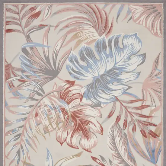 Ivory Blue And Gray Tropical Floral Area Rug Photo 7