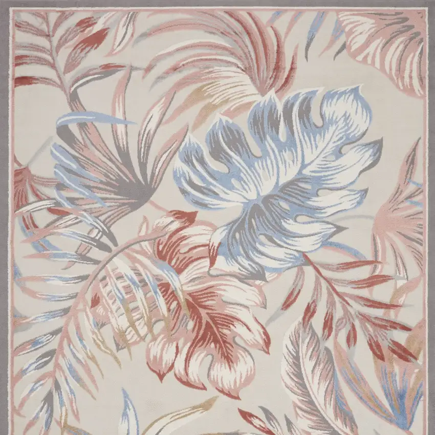 Ivory Blue And Gray Tropical Floral Area Rug Photo 7