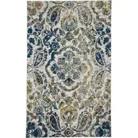 Photo of Ivory Blue And Green Floral Stain Resistant Area Rug