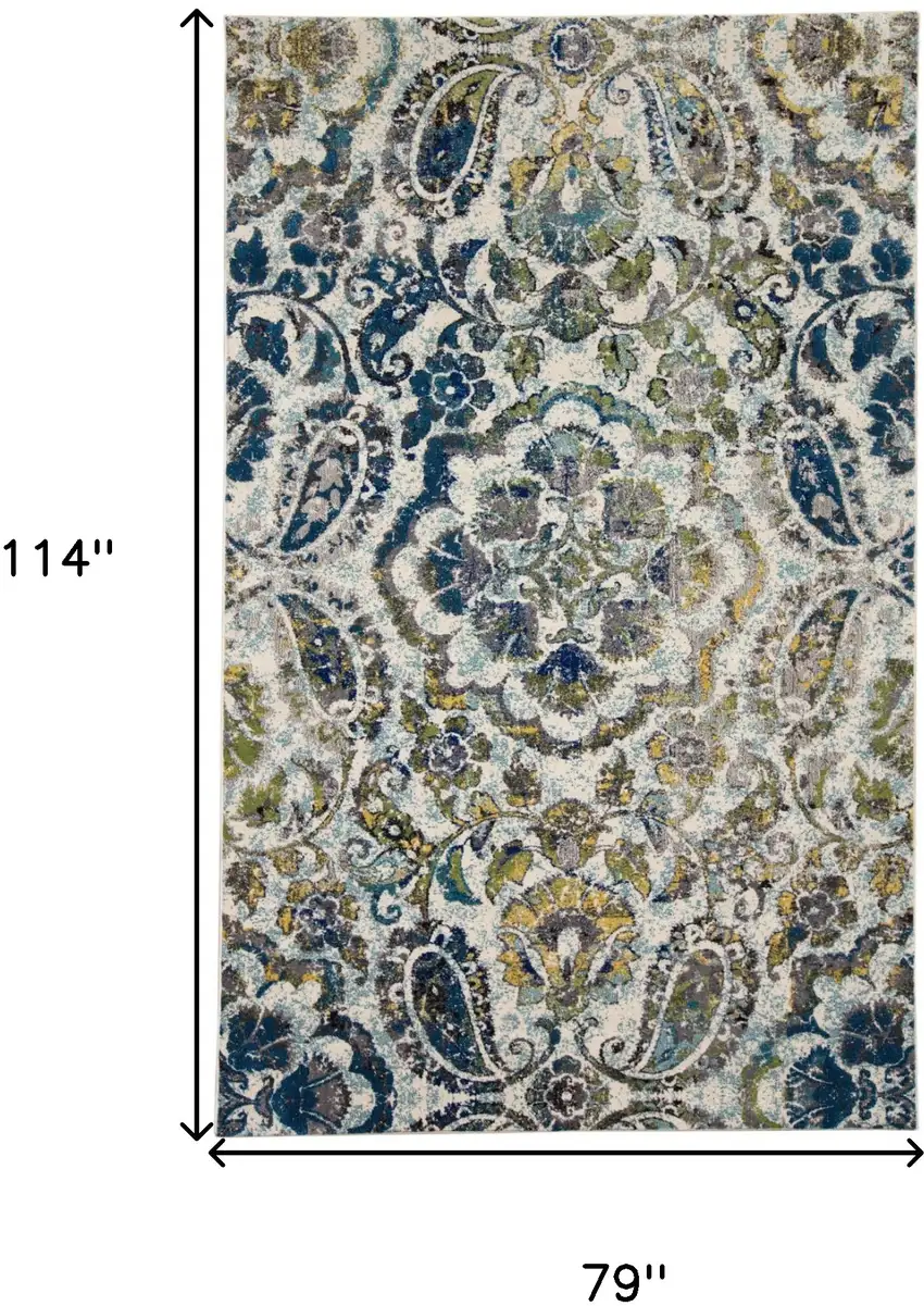 Ivory Blue And Green Floral Stain Resistant Area Rug Photo 10
