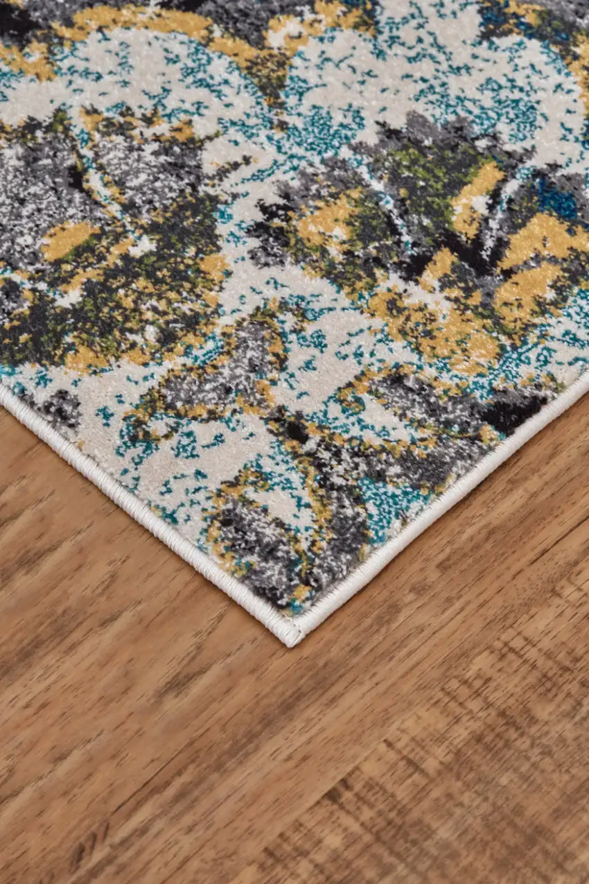 Ivory Blue And Green Floral Stain Resistant Area Rug Photo 6