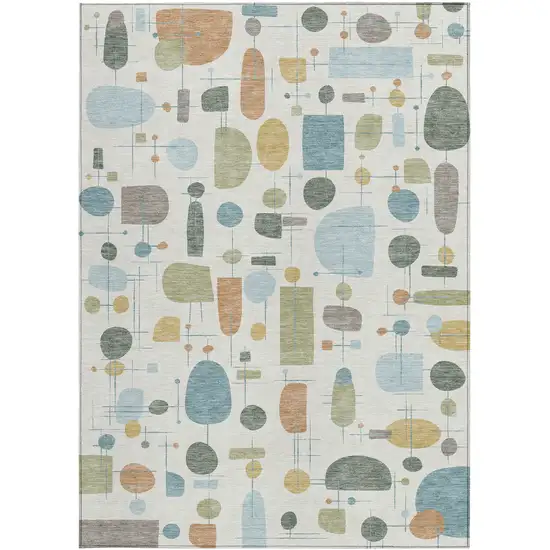 Ivory Blue And Green Geometric Washable Indoor Outdoor Area Rug Photo 2
