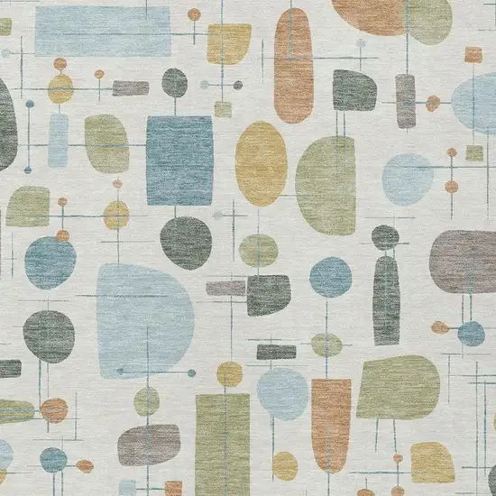 Ivory Blue And Green Geometric Washable Indoor Outdoor Area Rug Photo 2