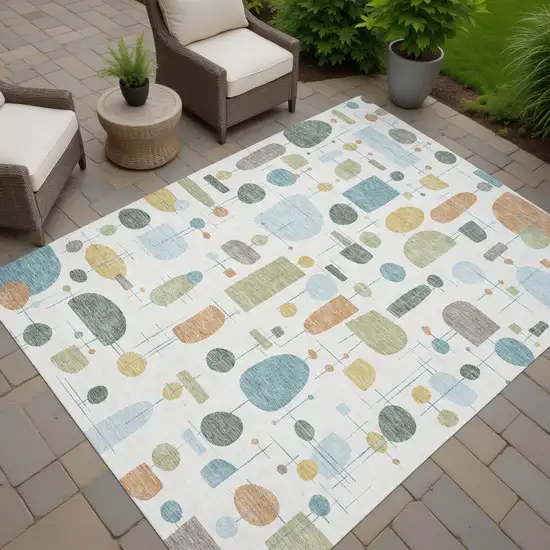 Ivory Blue And Green Geometric Washable Indoor Outdoor Area Rug Photo 7