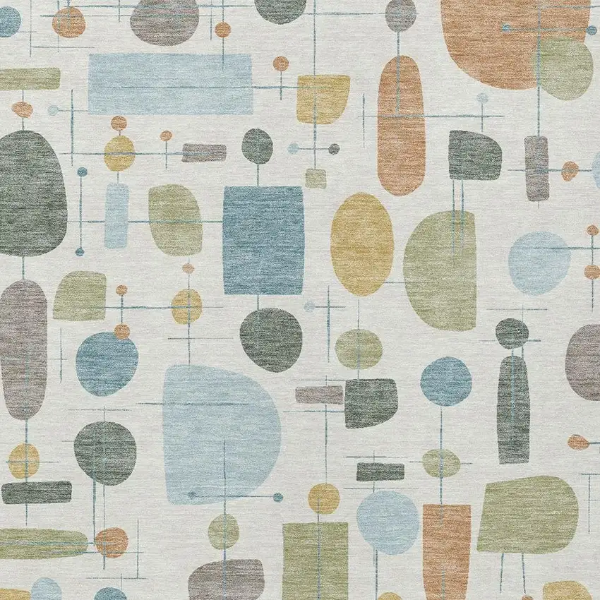 Ivory Blue And Green Geometric Washable Indoor Outdoor Area Rug Photo 2