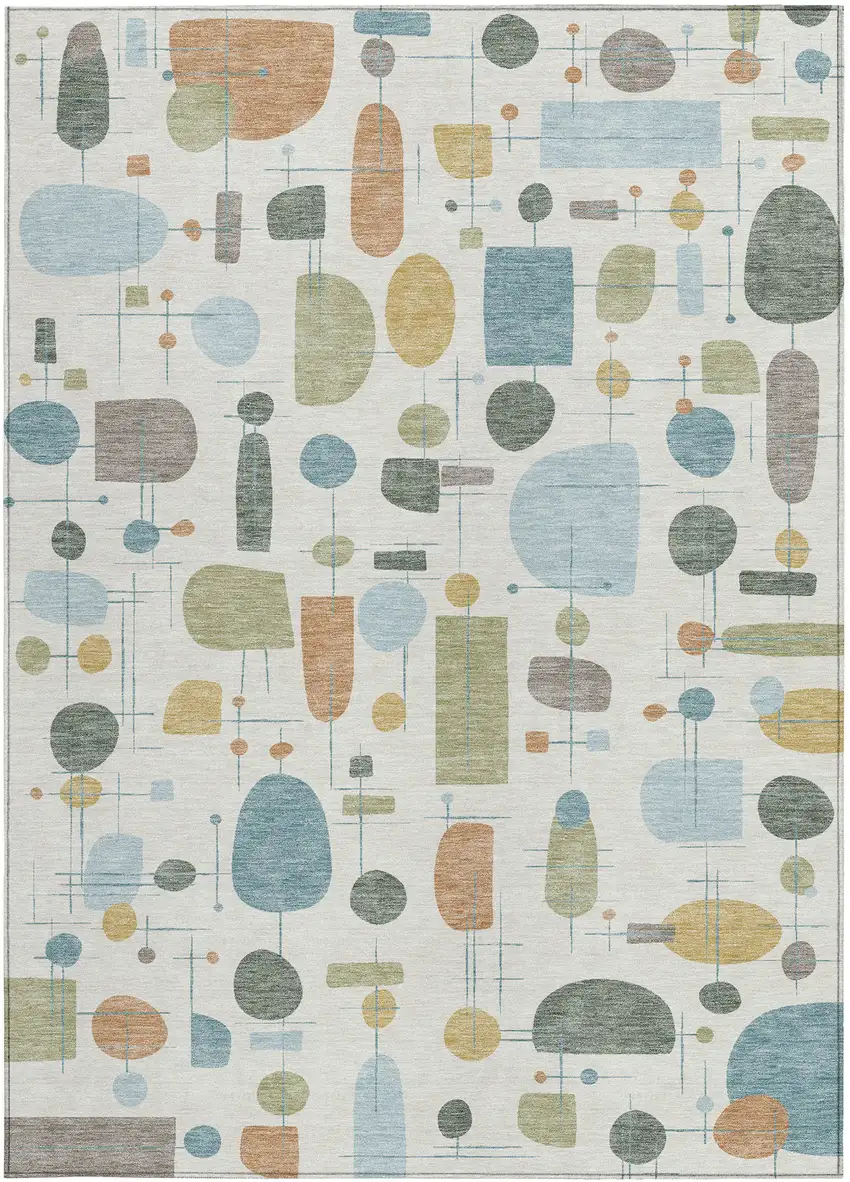 Ivory Blue And Green Geometric Washable Indoor Outdoor Area Rug Photo 3