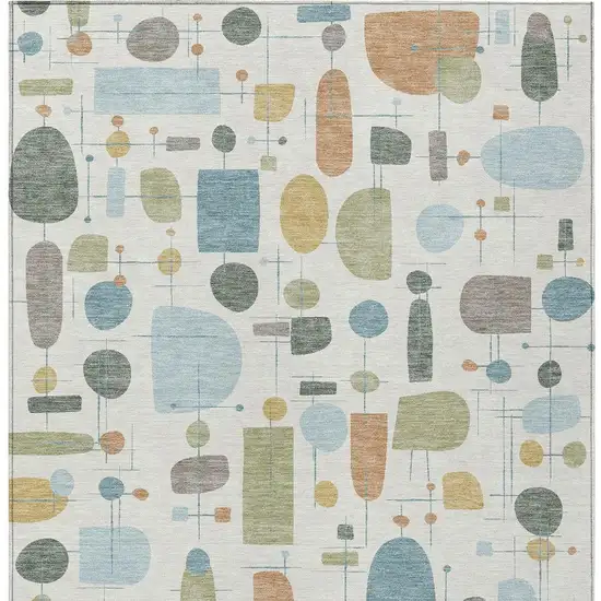 Ivory Blue And Green Geometric Washable Indoor Outdoor Area Rug Photo 2