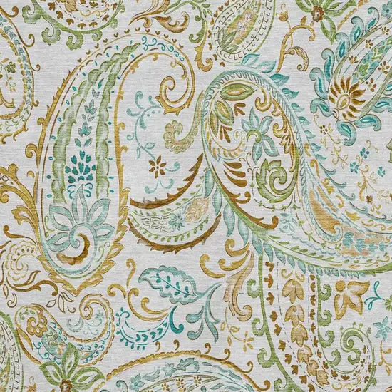 Ivory Blue And Green Paisley Washable Area Rug With UV Protection Photo 3