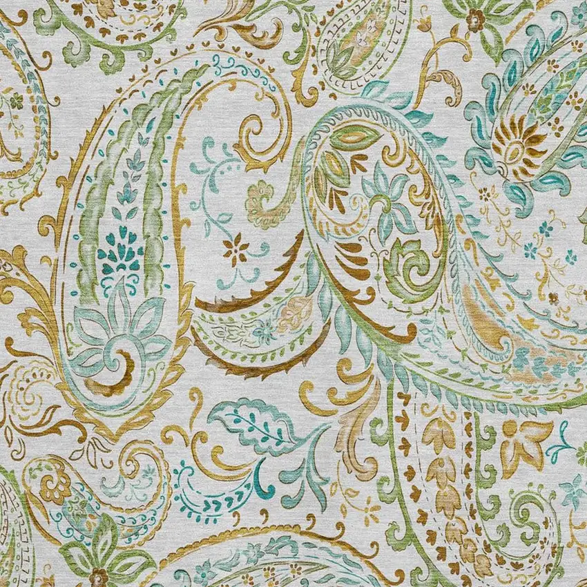 Ivory Blue And Green Paisley Washable Area Rug With UV Protection Photo 3