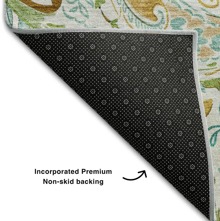 Ivory Blue And Green Paisley Washable Area Rug With UV Protection Photo 7