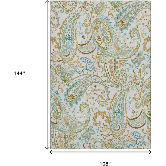 Ivory Blue And Green Paisley Washable Area Rug With UV Protection Photo 3