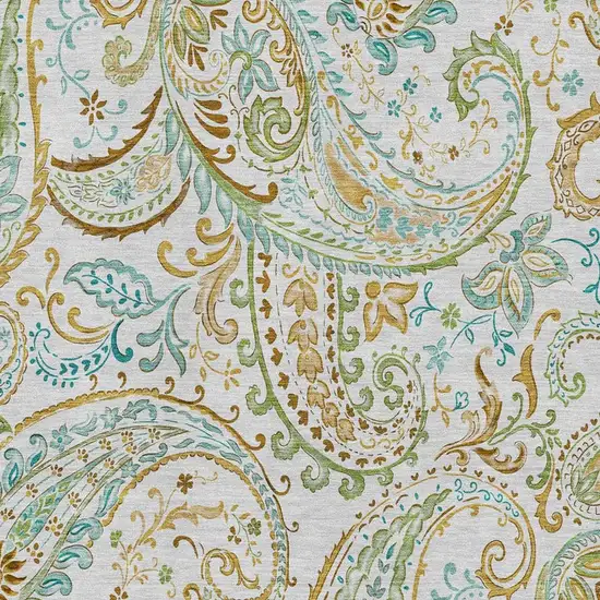 Ivory Blue And Green Paisley Washable Area Rug With UV Protection Photo 3