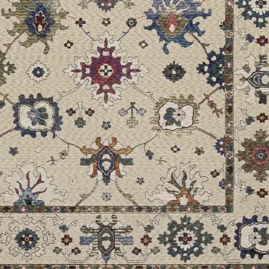 Ivory Blue And Light Brown Floral Area Rug With Fringe Photo 7