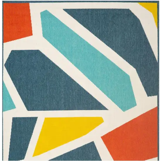 Ivory Blue And Orange Abstract Square Rug Photo 5