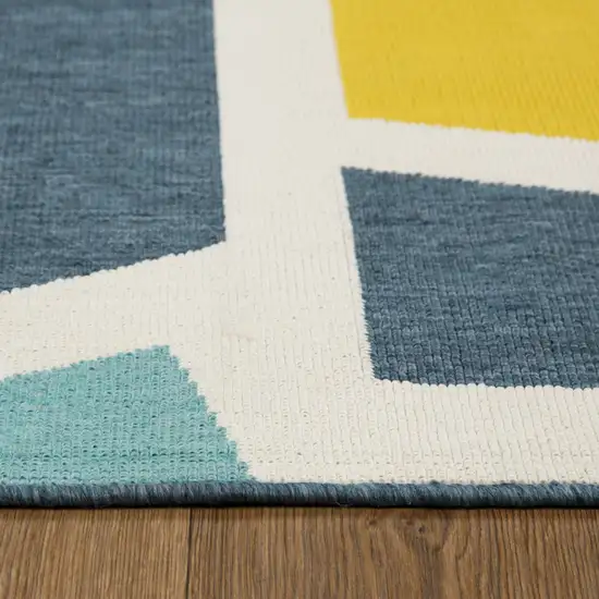 Ivory Blue And Orange Abstract Square Rug Photo 6