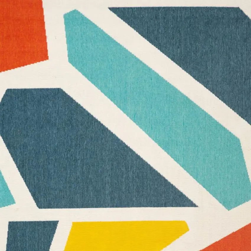 Ivory Blue And Orange Abstract Square Rug Photo 4