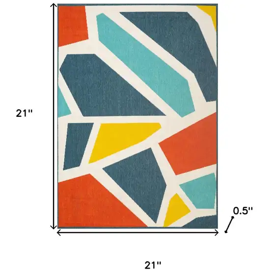 Ivory Blue And Orange Abstract Square Rug Photo 3