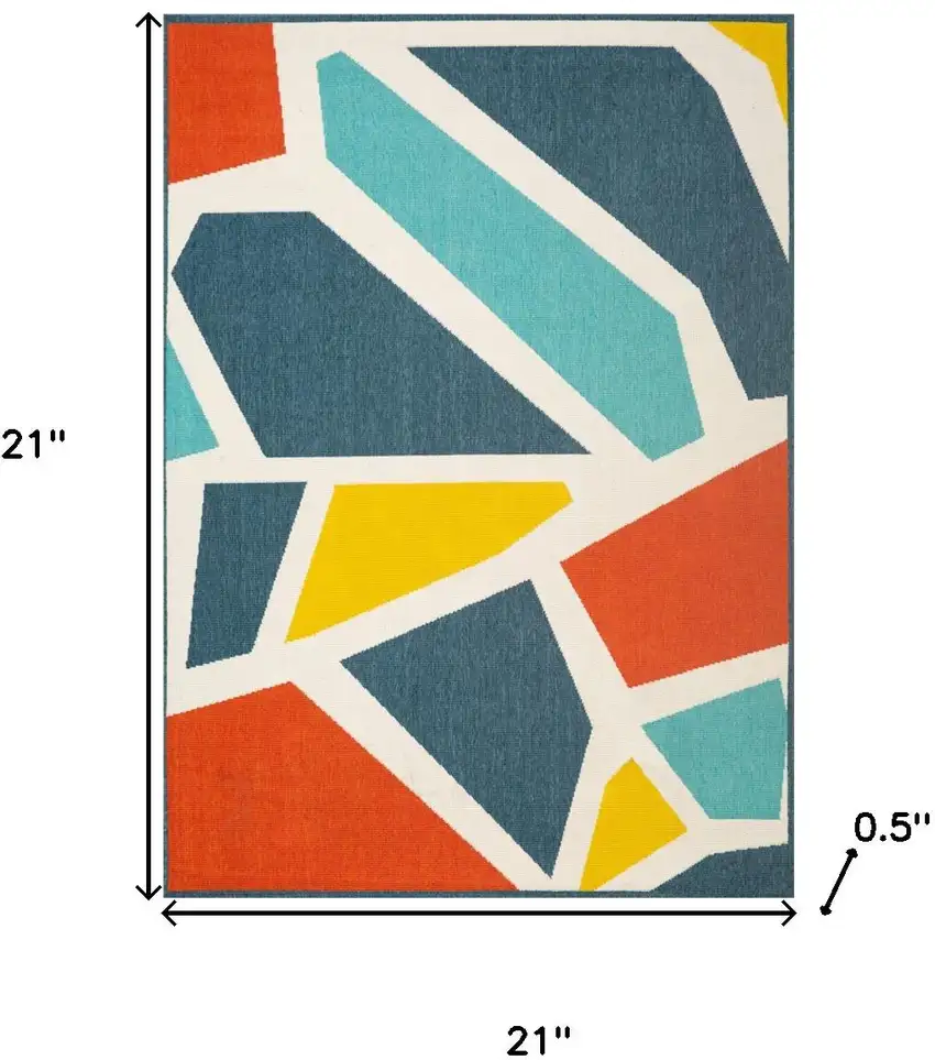 Ivory Blue And Orange Abstract Square Rug Photo 3